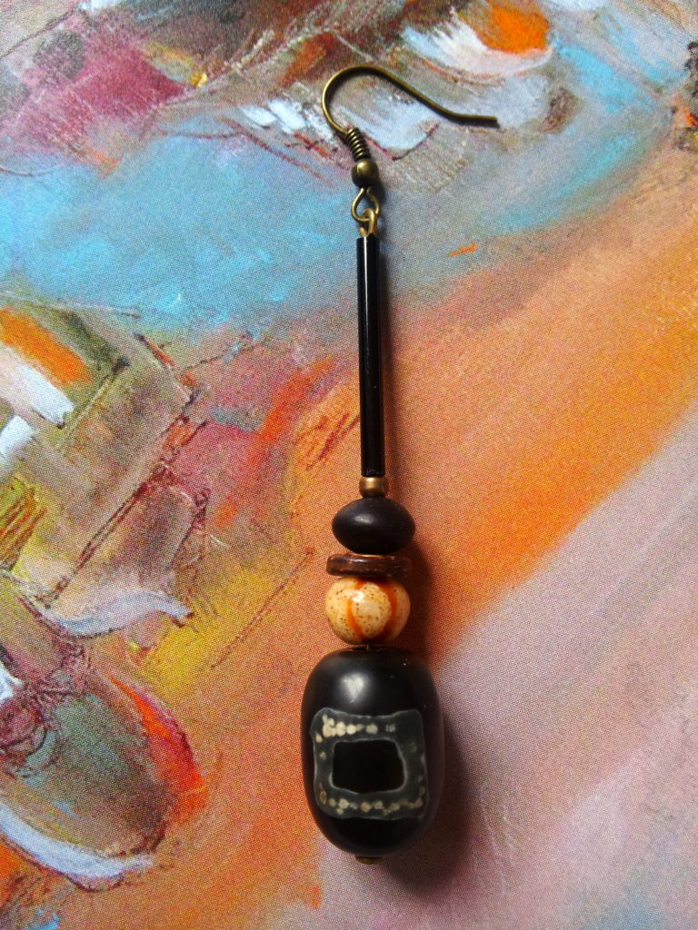 boucles d'oreilles perles bois et laiton
