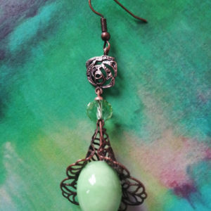 boucles oreilles fantaisie et artisanales vert Potter vaciouk bijoux